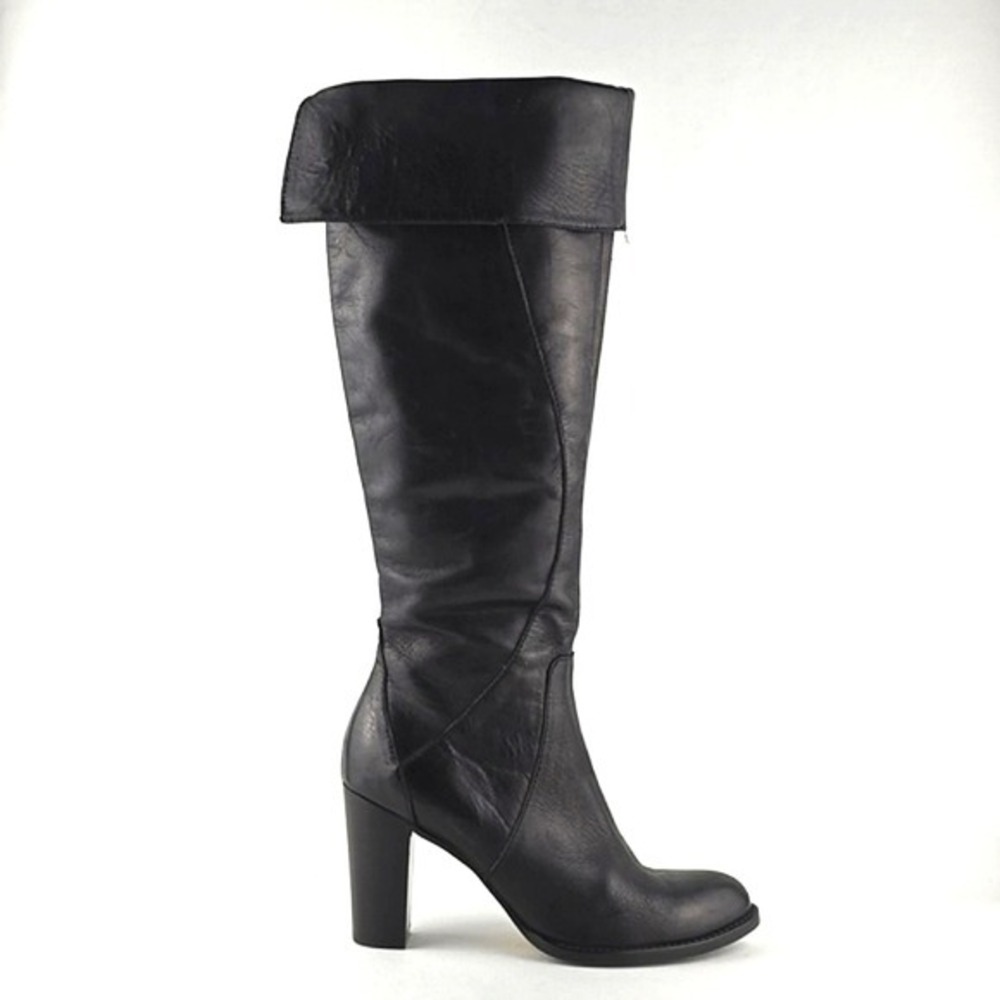 NWT Vianni Collection Women's Tall Over The Knee Black Leather Heeled Boots 37